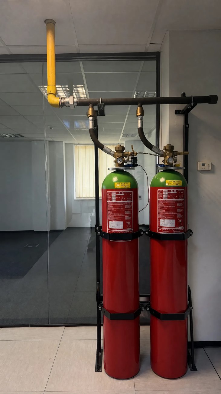 Fixed fire-suppression system — agent cylinders and distribution piping